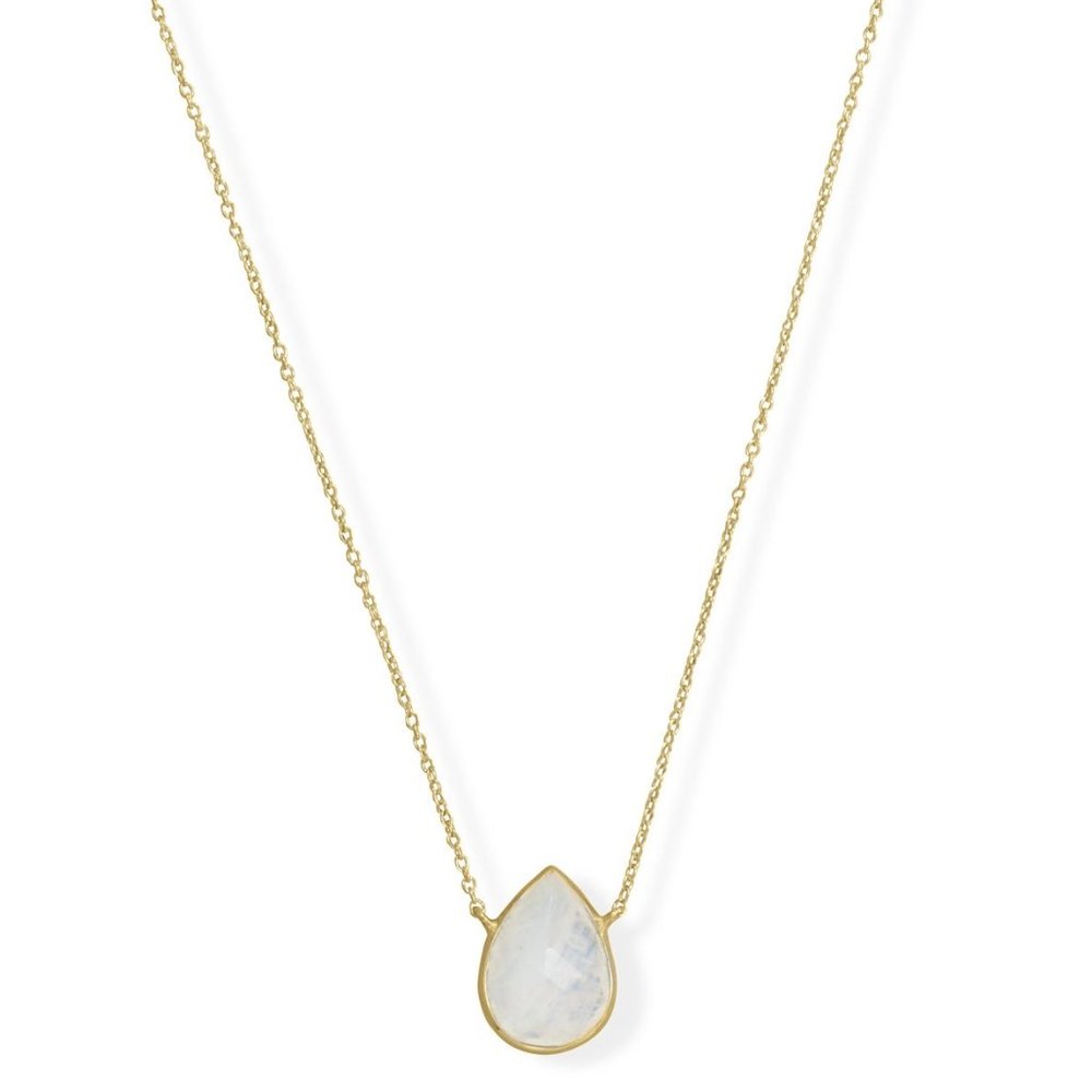 14 Gold Plated Pear Shaped Moonstone Necklace